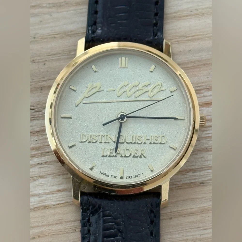Hamilton Rare Distinguished Leader Watch New in Box Gold Dial Case Leather Strap